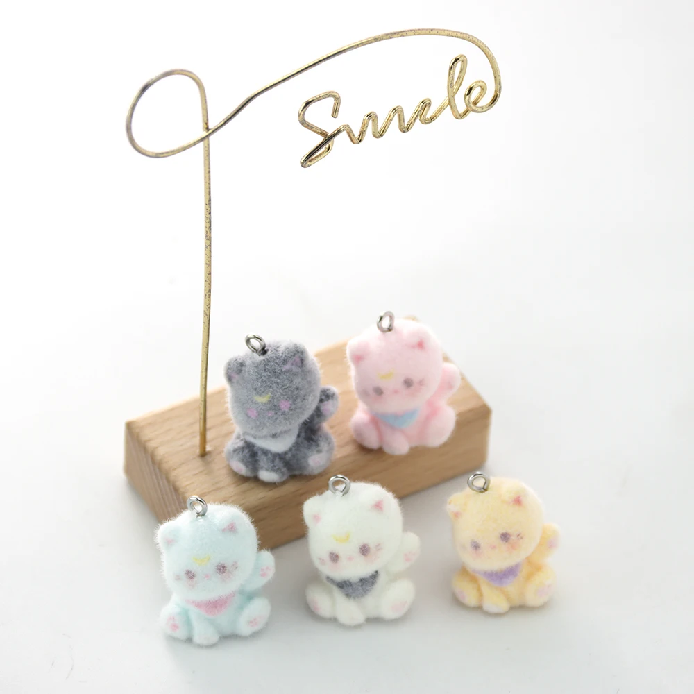 20Pcs 3D Flocking Resin Kitten Charms Cute Plush Doll Cat Pendant for Necklace Keychain Making DIY Jewelry Accessories Wholesale