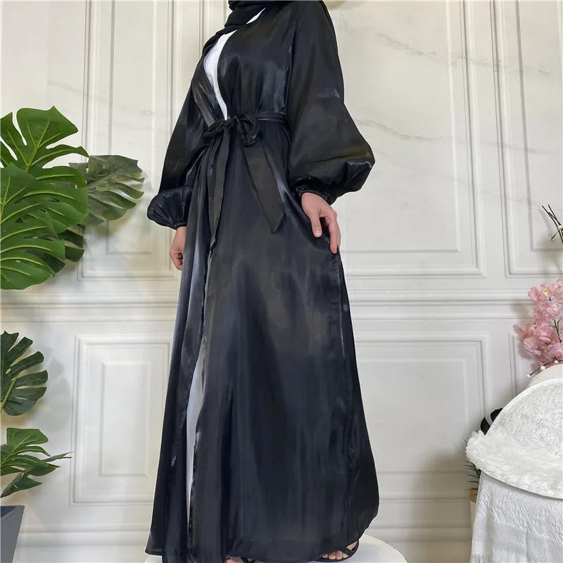 Turkish Dubai Open Kimono Abaya Daily Party Casual Moroccan Caftan For Women Jalabiyat Silky Batwing Sleeve Robe  With Belt 2024