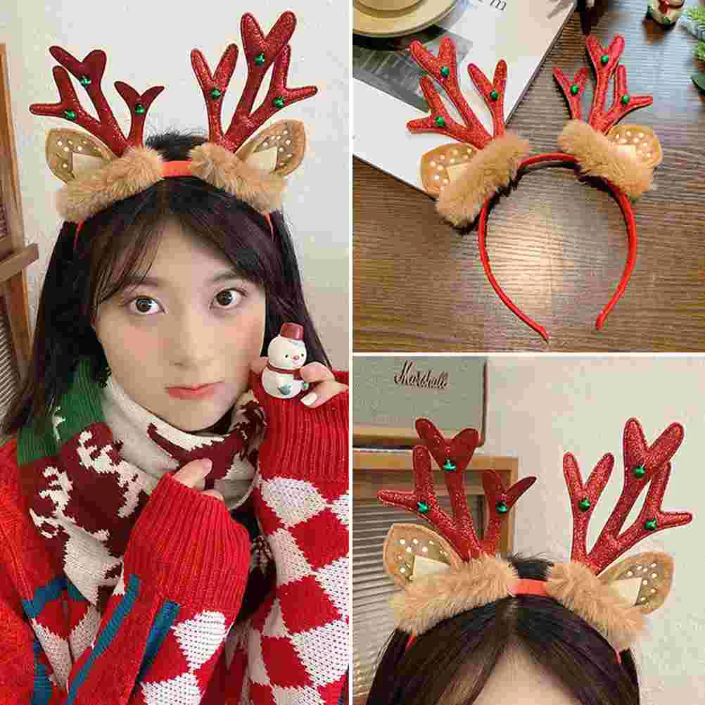 2 Pcs Christmas Antler Headdress Reindeer Headband Hoop Lovely Xmas Halloween Decoration Party Decorations Supplies Bow Tie