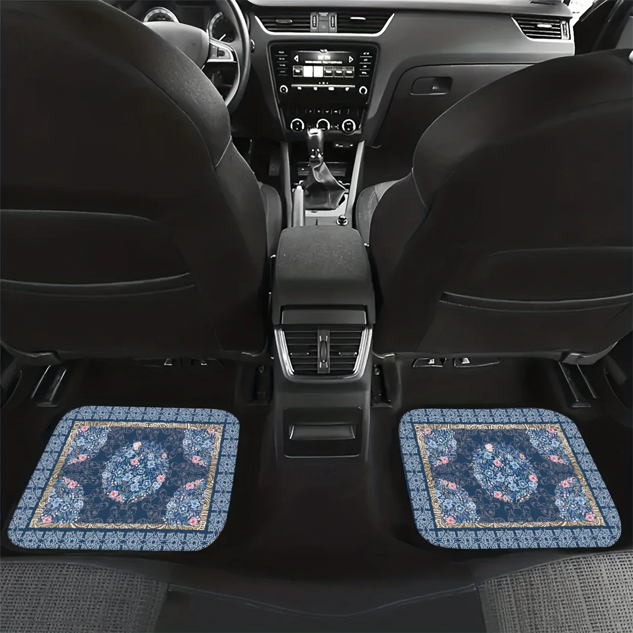 4pcs Universal Car Floor Mats, Blue - Based Flower Pattern, Fresh Style Digital Printed Car Floor Mat, Fashionable And Versatile