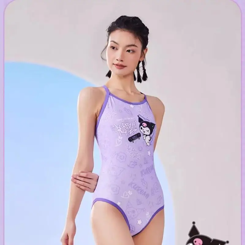 

New Style Kuromi Swimsuit Beach Girl Student Major One-Piece Belly Cover Triangle Competitive Training Swimsuit Swimming Bikini