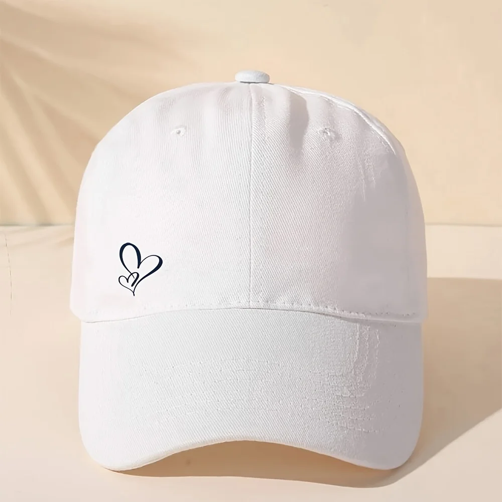 1 piece can be printed baseball cap - beige with white heart, can be snap-button hat, unisex hat, rest style, hand wash or dry wash, rest | fun | durable, Heart Fc products, men's baseball caps, women's hats