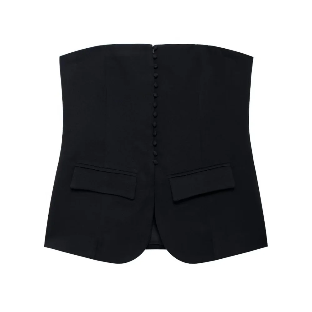 Women's tailored strapless top with niche buckle design for autumn and winter new sleeveless open top shirt for women