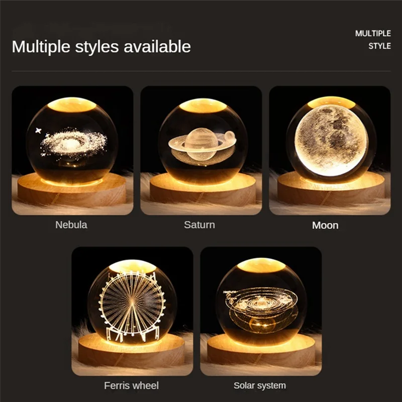 HOT-Crystal Ball Night Light With Base LED Table Lamp Lighted Stars Galaxy USB Power Warm Night Light For Kid