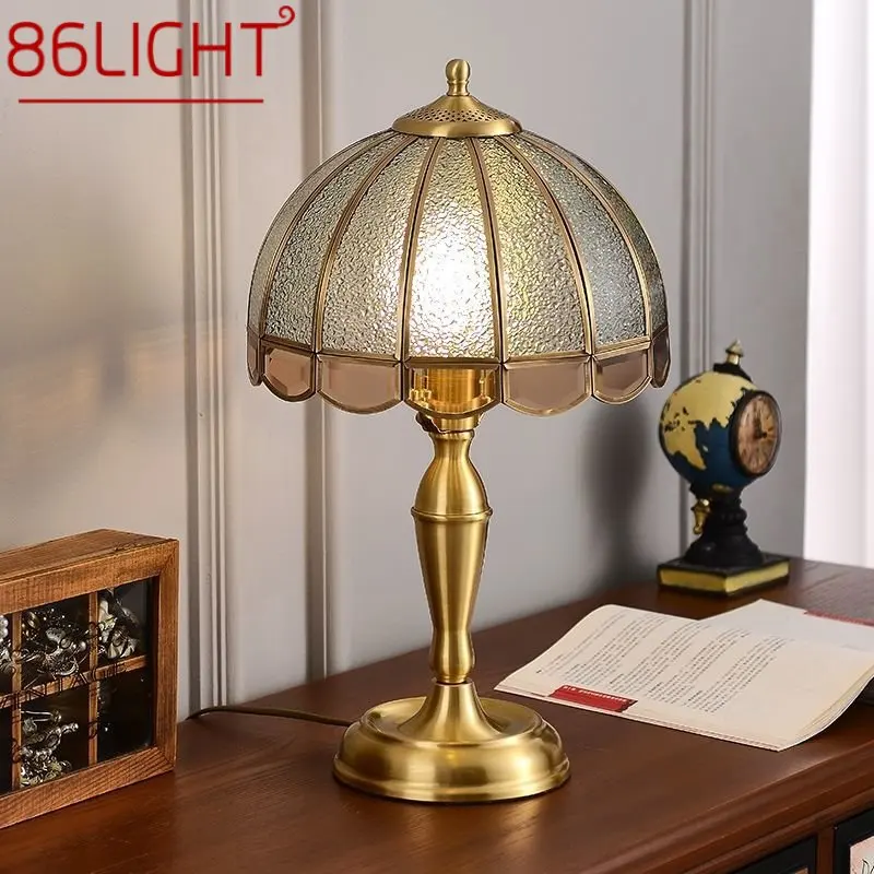 

86LIGHT Modern Brass Glass Table Lamp LED European Creative Bedside Copper Desk Lights for Home Living Room Bedroom