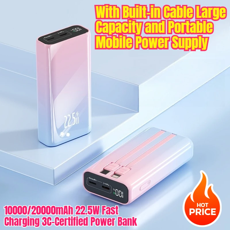 

10000/20000mAh 22.5W Fast Charging 3C-Certified Power Bank with Built-in Cable Large Capacity and Portable Mobile Power Supply