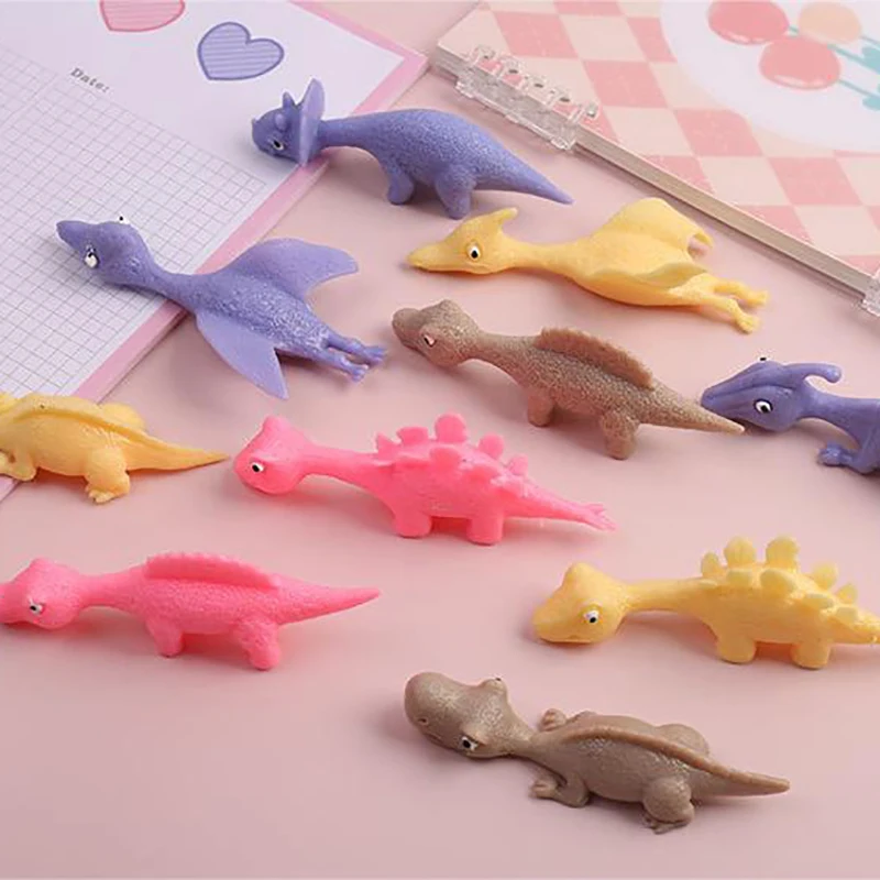 5pcs Catapult Launch Soft Glue Dinosaur Fun Tricky Slingshot Practice Elastic Flying Finger Sticky Decompression Toy