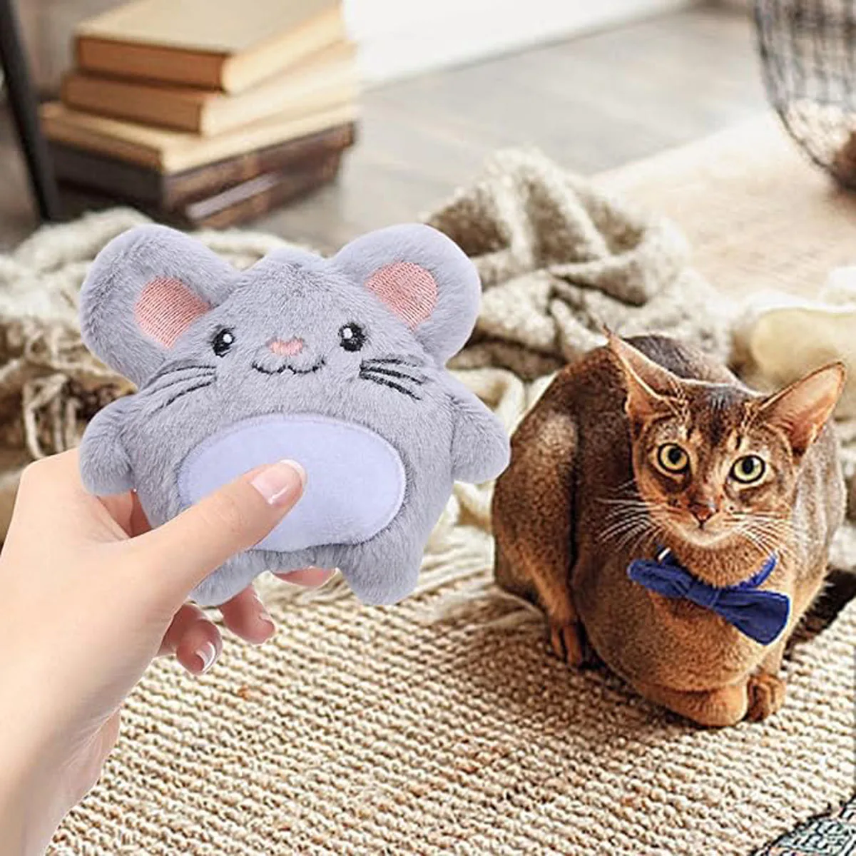 New plush doll mouse rabbit cartoon animal cat dog double pet toy soft bite-resistant self-exciting cat toy