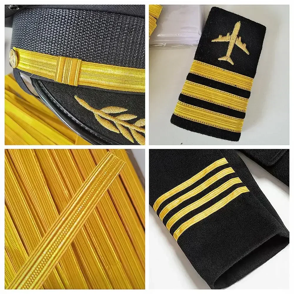 Aviation metal ribbon Royal uniform hat epaulettes Golden yellow decorative silk webbing