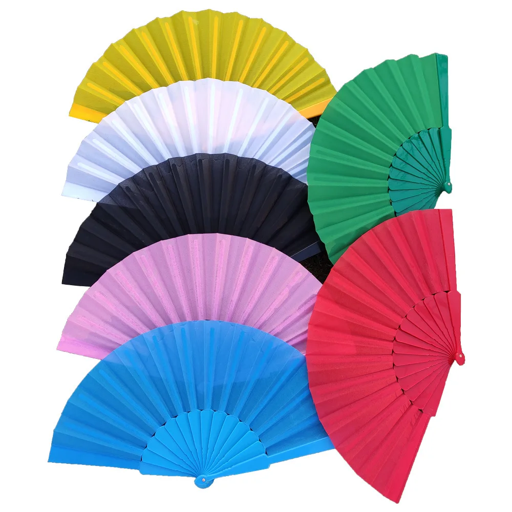 Chinese Folding Fan Plastic Bone Cloth Blank Hand Fan Art Craft Gift Dance Performance Props Wedding Party Favors