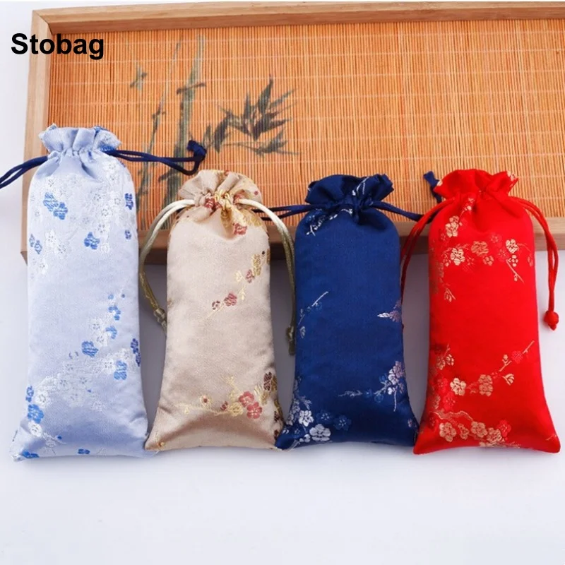 StoBag 50pcs Wholessale Long Cotton Drawstring Bag Cloth Gift Jewelry Packaging Storage Bundle Pocket Reusable Pouches Portable