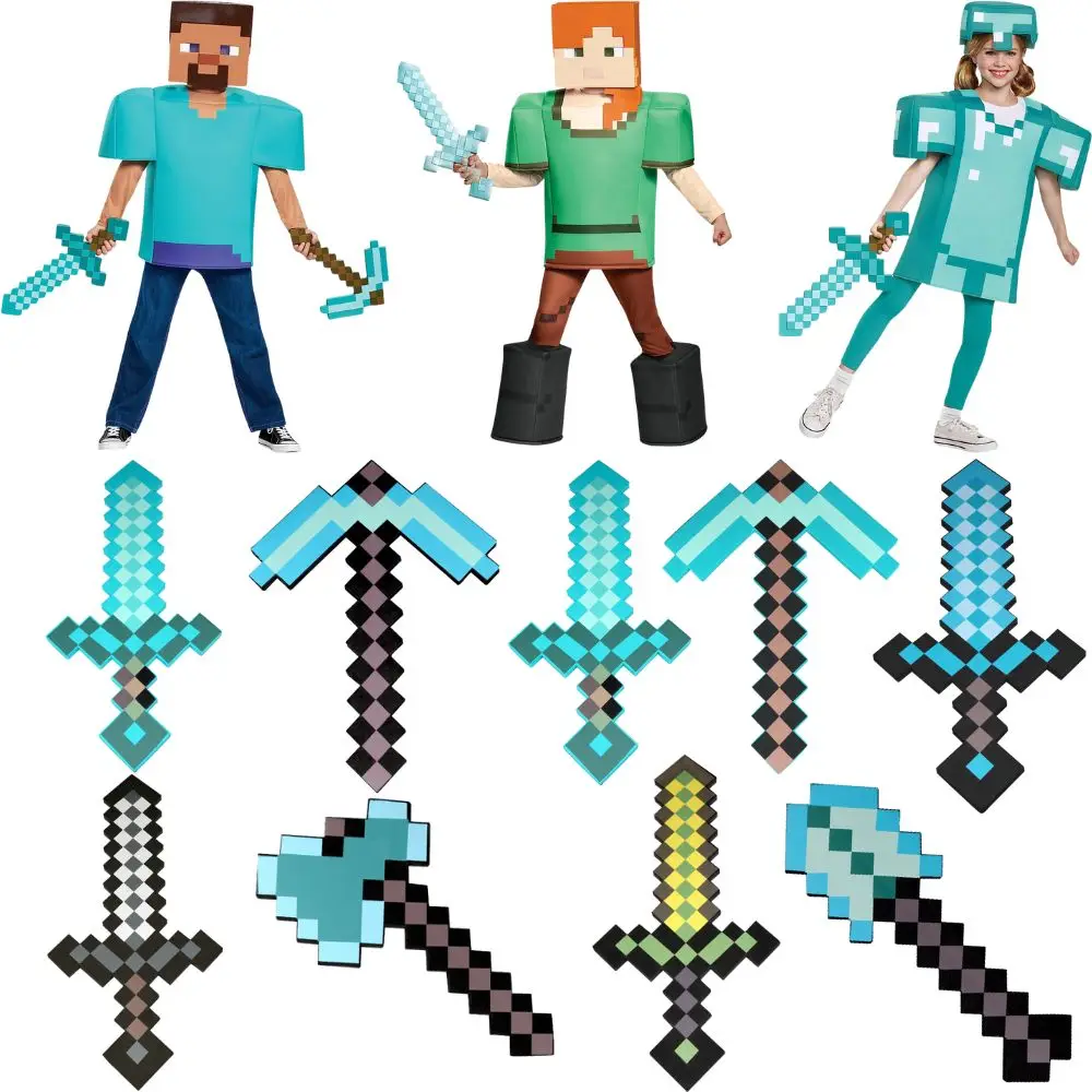 Game minecraft Design Blue Diamond Sword My world Soft EVA Foam Toy steve Sword ax Kids Lovely Toys For Children cosplay gift