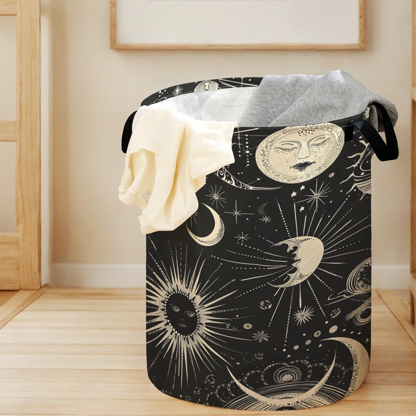 

Винтажный складной контейнер для хранения с принтом «Солнце и Луна», большой вместимости, для детских игрушек и одежды, для дома и ванной комнаты