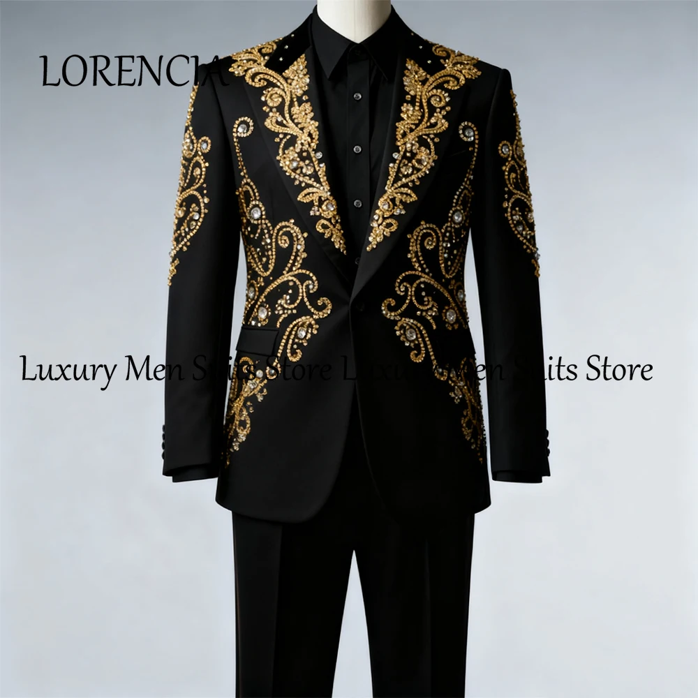 

Элегантный костюм с кристаллами для мужчин, комплект из 2 предметов со стразами, наряд для жениха, свадебный комплект смокингов, пиджак, брюки по индивидуальному заказу, костюм homme luxe
