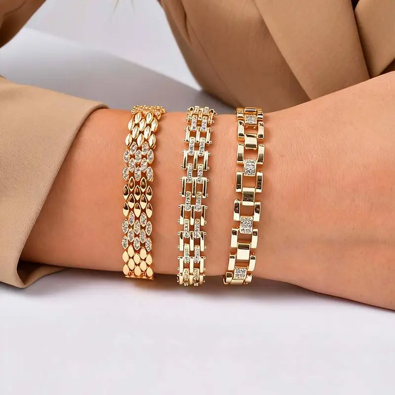 Gold Plated Copper Brass Materials Watch Bracelet Multi Choose Zircon Bracelet With Chain