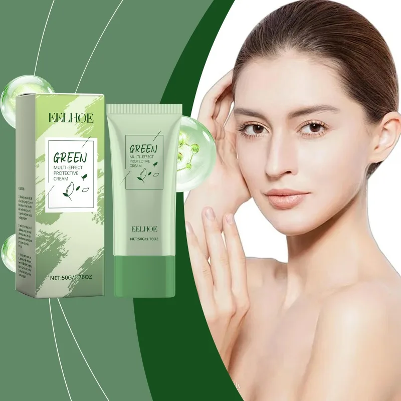 Crema protectora multiefecto de té verde, protección para exteriores, refrescante, suavizante, Control de aceite, crema diaria para la piel del acné facial delicada