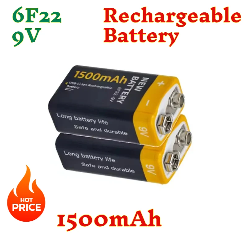 

9v 1500mAh Rechargeable Battery 6F22 9V Charging Lithium Li-ion Batteries for Metal Detector Model Microphone Toy,Smoke Detector