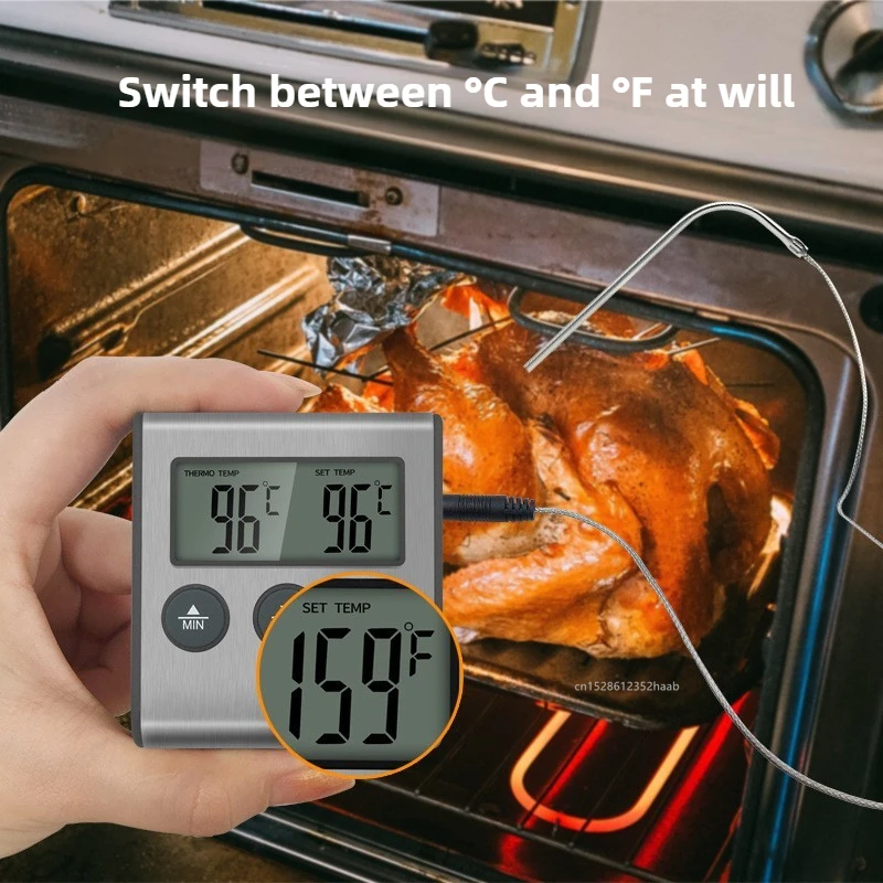Digital Remote Wireless Food Kitchen Oven Thermometer Probe For BBQ Grill Oven Meat Timer Temperature Manually Set image 5
