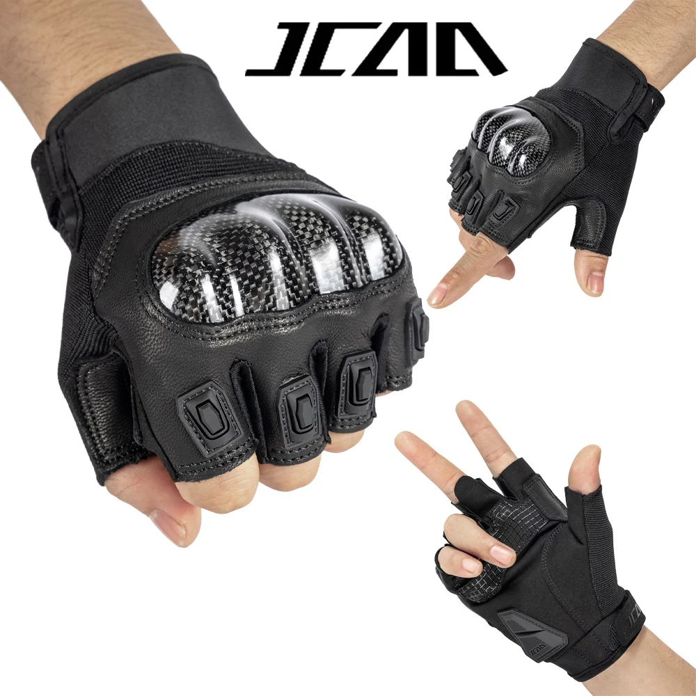

Genuine Leather Sheepskin Motorcycle Gloves Half Finger Microfiber Carbon Fiber Protected Bicycle Cycling Riding Motorbike Glove
