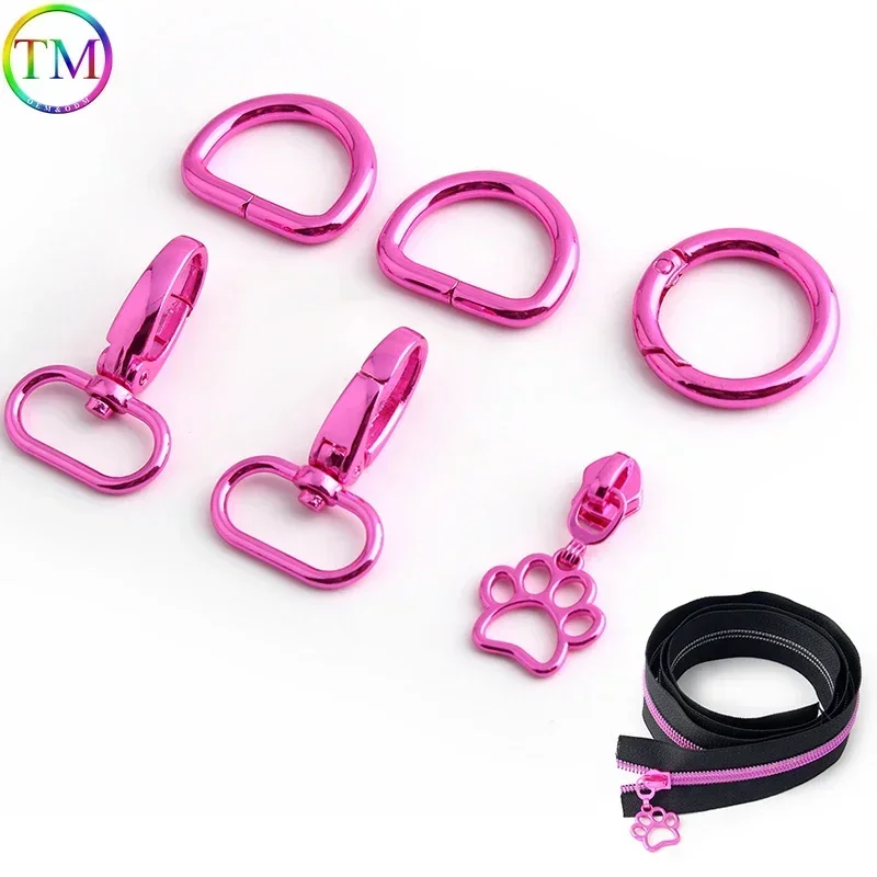 1-5-10Sets Shiny Pink 25MM Metal Bag Buckle Spring Ring For Keychain Bags Webbing Belt Connect Hook Clasp Carabiners Accessories