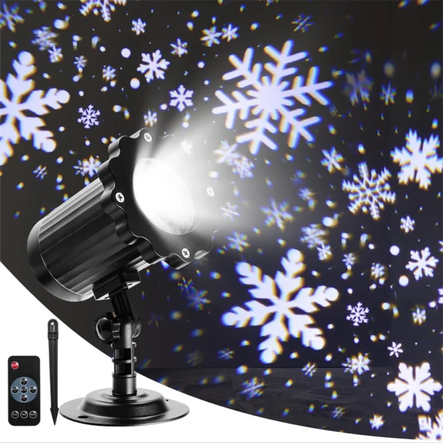 IP65 Waterproof Christmas Snowflake Projector Lights, Rotating Snowfall Lamp Outdoor Garden Holiday Decor