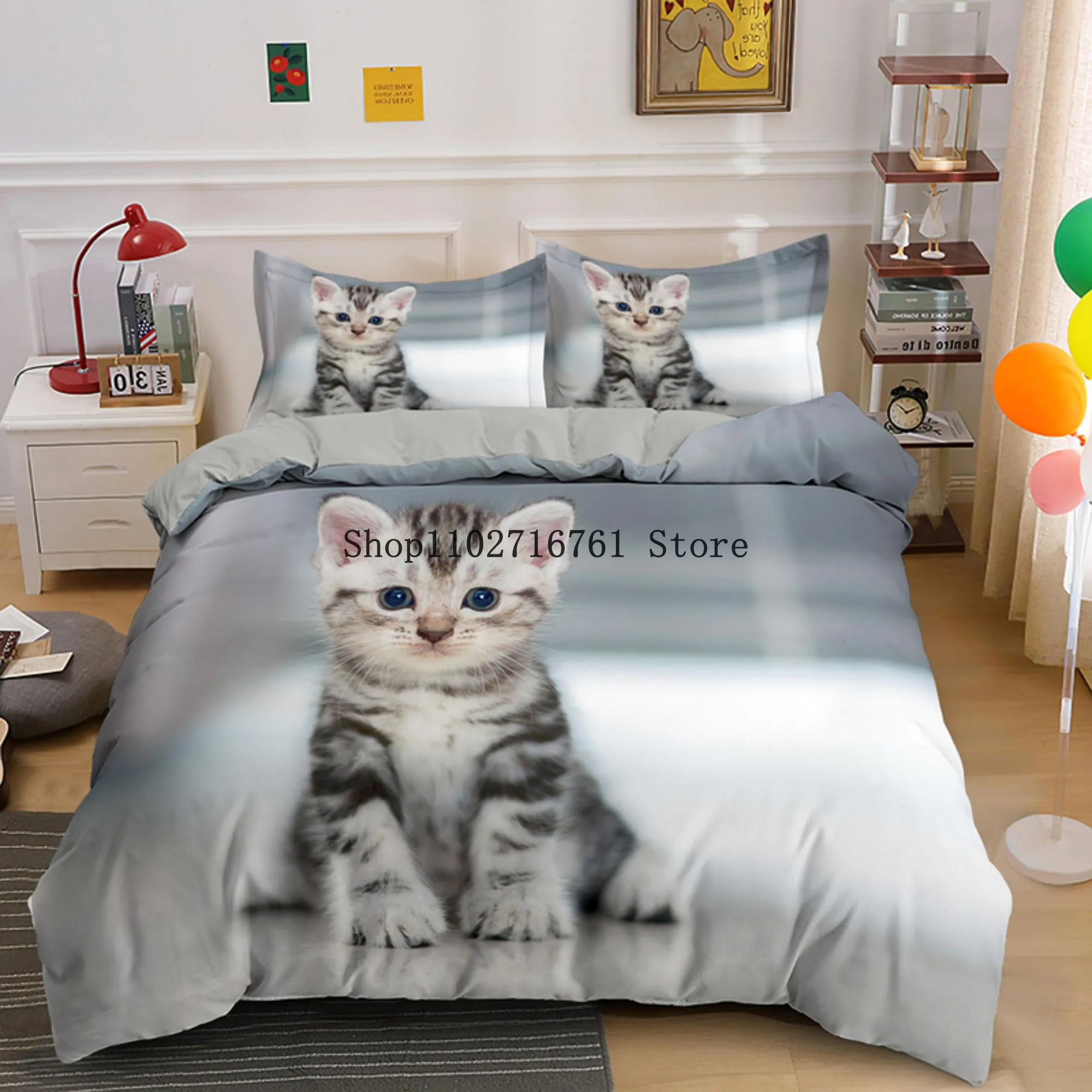 Cute Cat Bedding Set Dragen-Li Bed Linen Single Double Twin Full Size For Girls Boys Kids Home Decor Animal Pet Duvet Cover Set