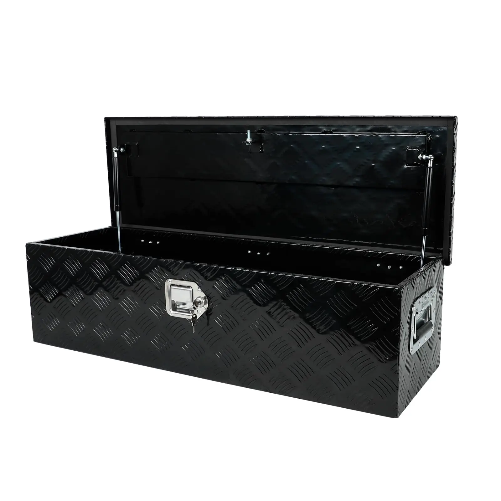 Aluminum Stripes Plated Truck Tool Box Pick Up Truck Bed RV Trailer Toolbox Storage Organizer with Side Handles, Lock