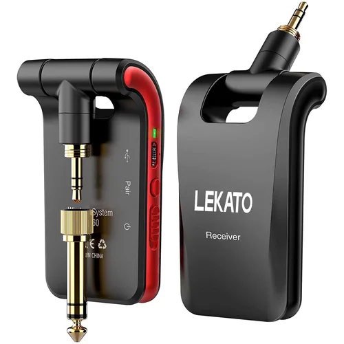 Imagen 1 del producto LEKATO WS-60 sistema de guitarra inalámbrico 2,4 GHz transmisor de guitarra inalámbrico receptor estéreo 2 en 1 enchufes 6 canales guitarra inalámbrica