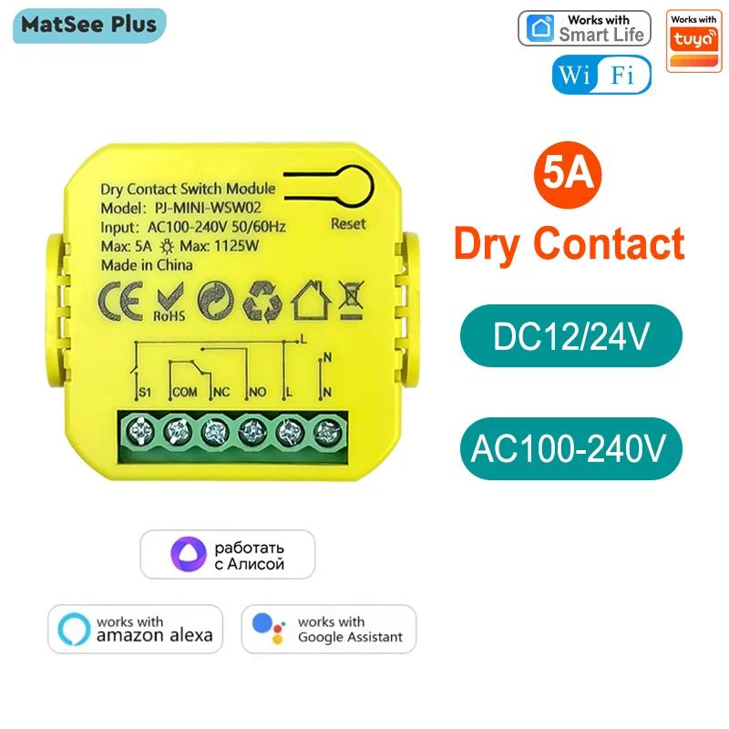 Dry Contact WiFi Switch Relay 5A Smart Life App Remote Control Timing  AC 100-240V Works with Tuya Google Home Alexa