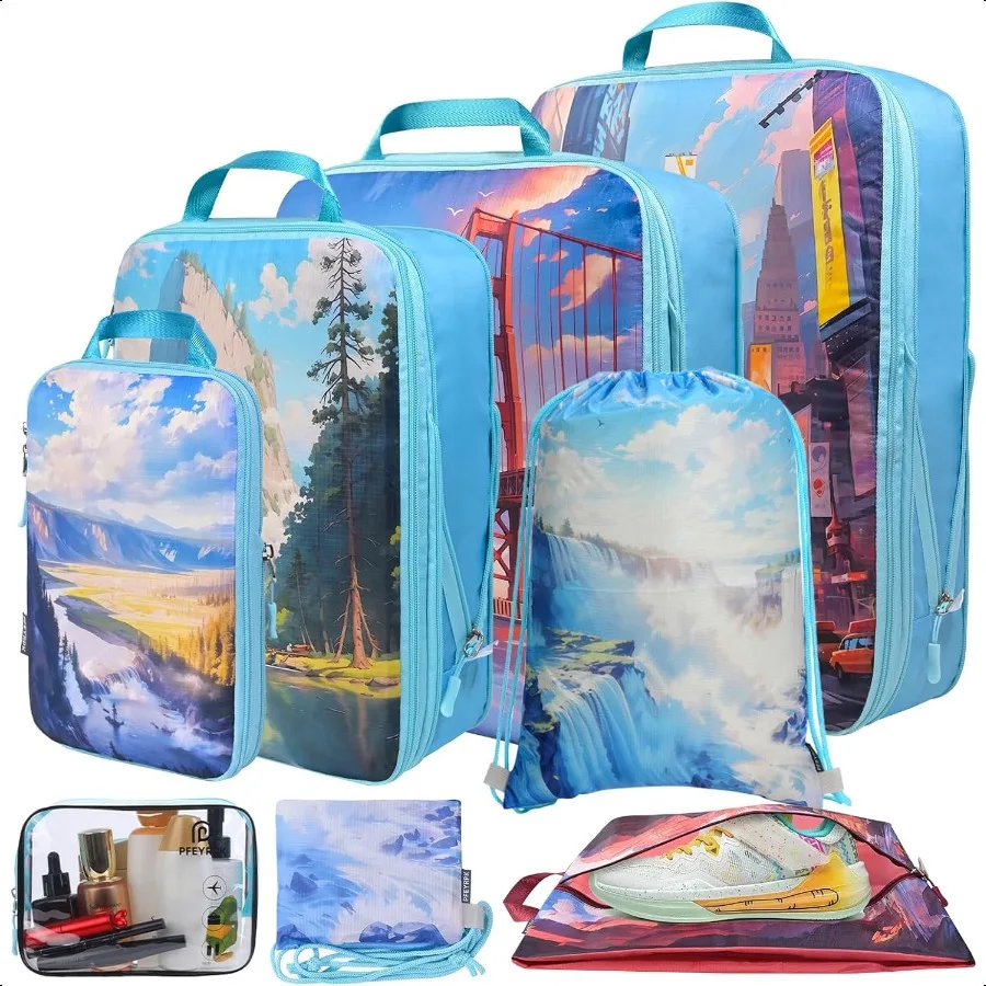 

Lightweight Comprion Packing Cubes for Suitcases Comprible Expandable Travel Packing Organizer with Clear Toiletries and Backpa