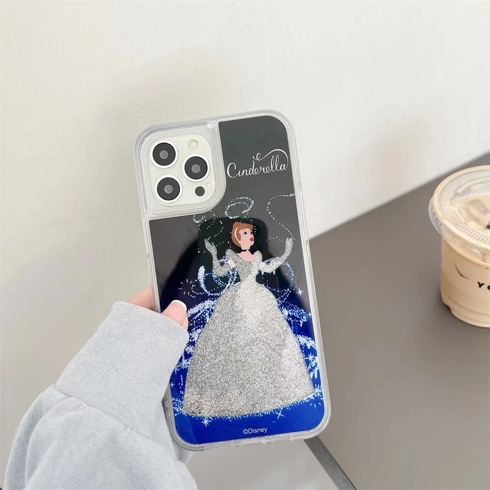 Cinderella Princess Quicksand Phone Case For iPhone 16 15 14 13 12 11 Pro Max Glitter Liquid Hard Back Cover