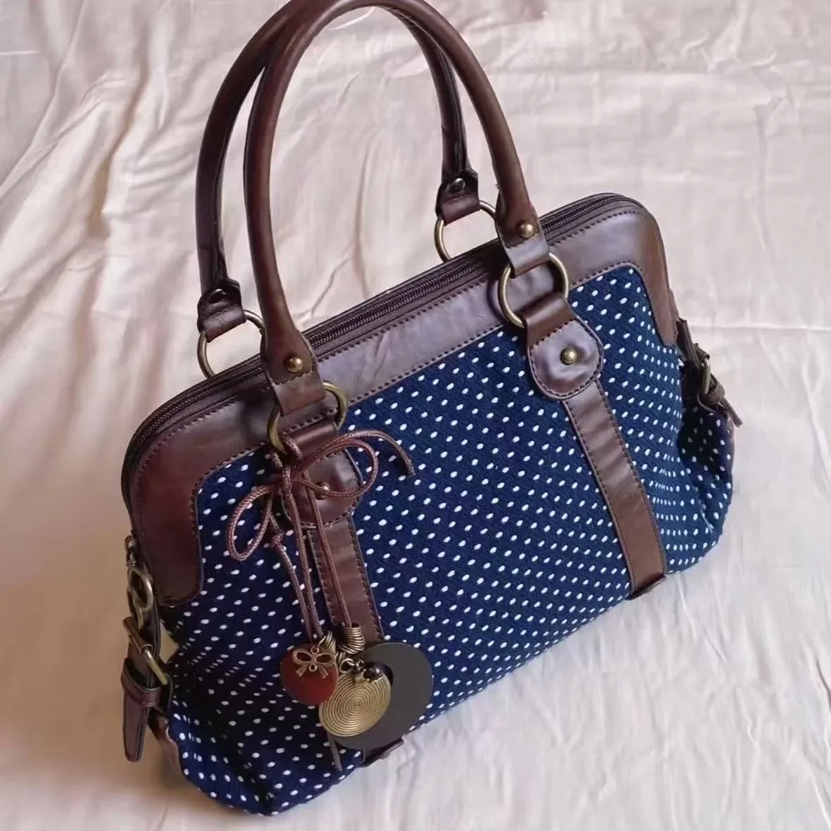 2026 Polka Dot Handbag, Leather Patchwork Large Multi-functional Briefcase Sweet Pretty Style Handbag  クロエトートバッグ