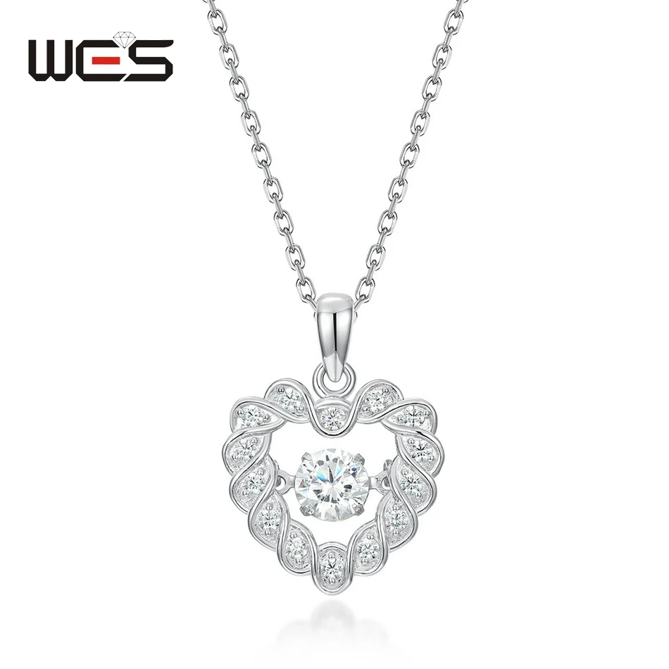 WES 925 Sterling Silver Sweet Heart Moissanite Pendant Necklace 5*5mm 0.45ct Valentine Wedding Promise Jewelry Diamond Gifts