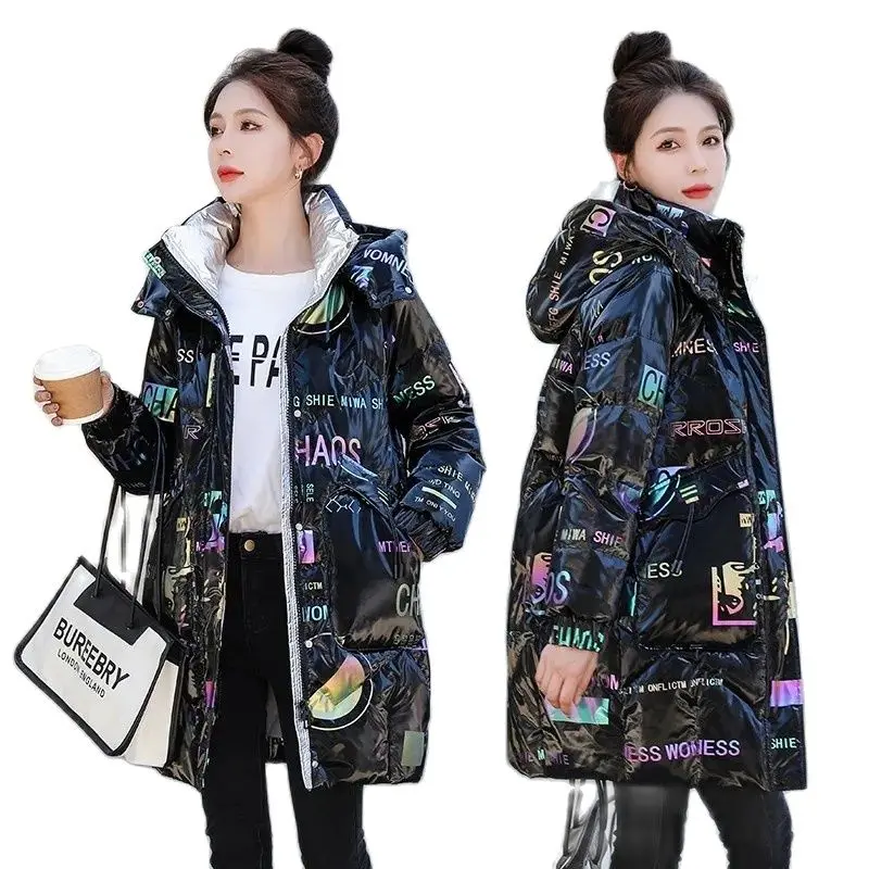 2022 Fashion New Bright Fabric Thick Warm Winter Jackets Women\'s Cotton Padded Coats Mid-Length Women Parkas Female Outerwear