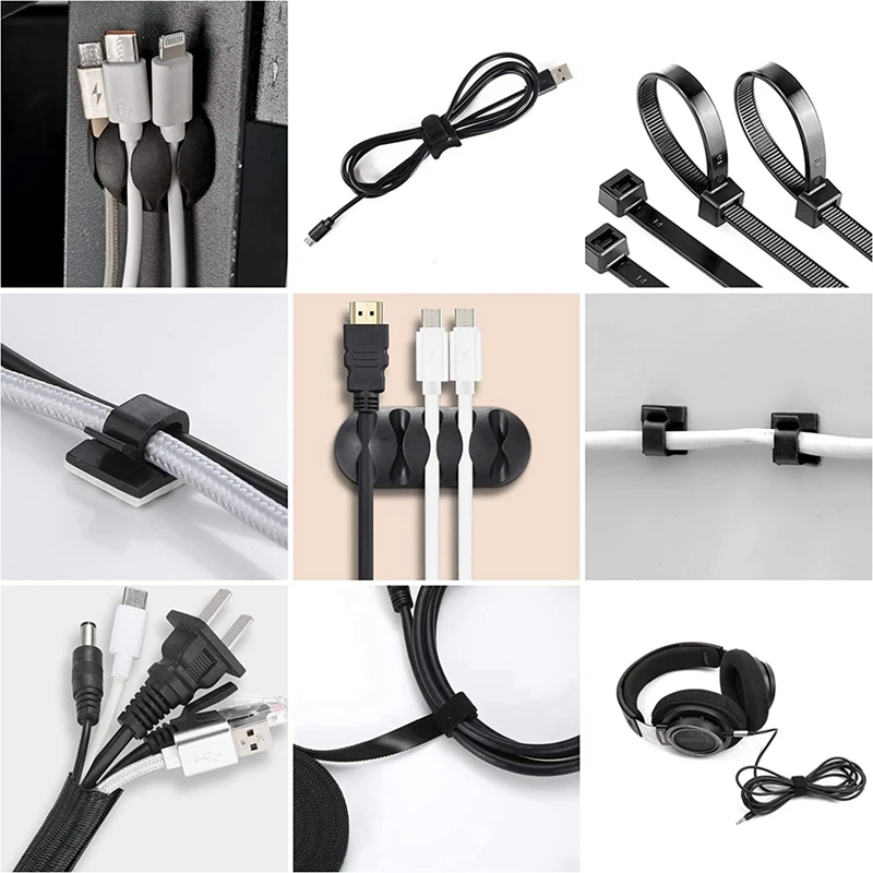 173 Pcs Cable Management Organizer Kit, Adhesive Cable Clips Holder,Cable Ties,Adhesive Wall Cable Tie,Fasten Cable Ties