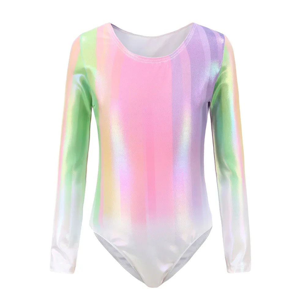 Girls Gradient Gymnastics Leotards | Long Sleeve Athletic Ballet Dancewear for Kids 5-14 Years