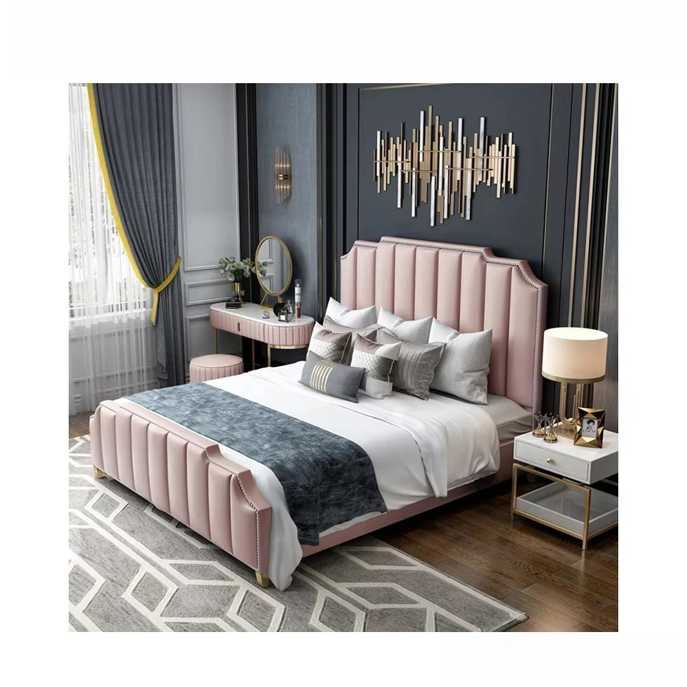 Neuankömmling King Size Leder bett Holz betten Samt gepolstert سرير ناعم Doppel Schlafzimmer Sets
