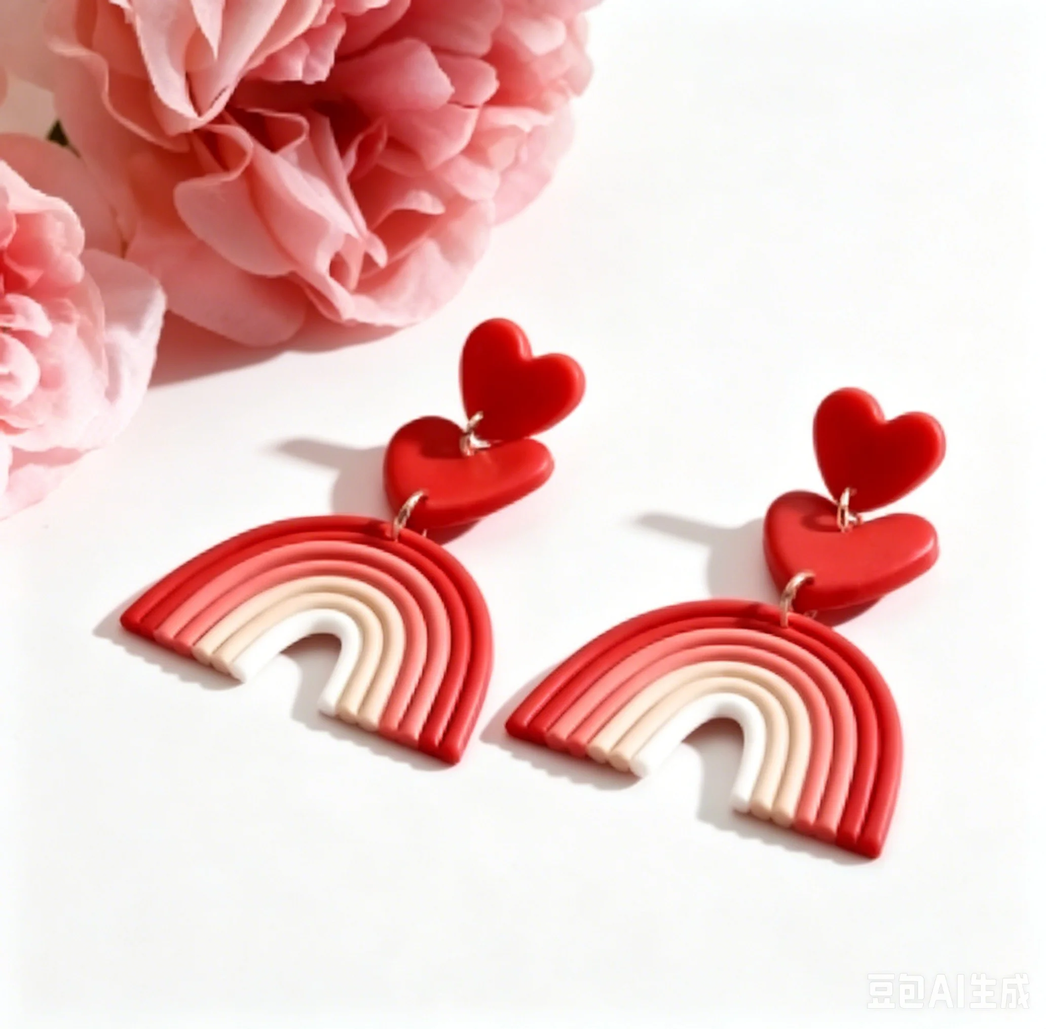Valentine Heart Shapes Rainbow Love Handmade Polymer Clay Dangle Earrings Trendy Pop Fun Gift for Girls And Women for Party And