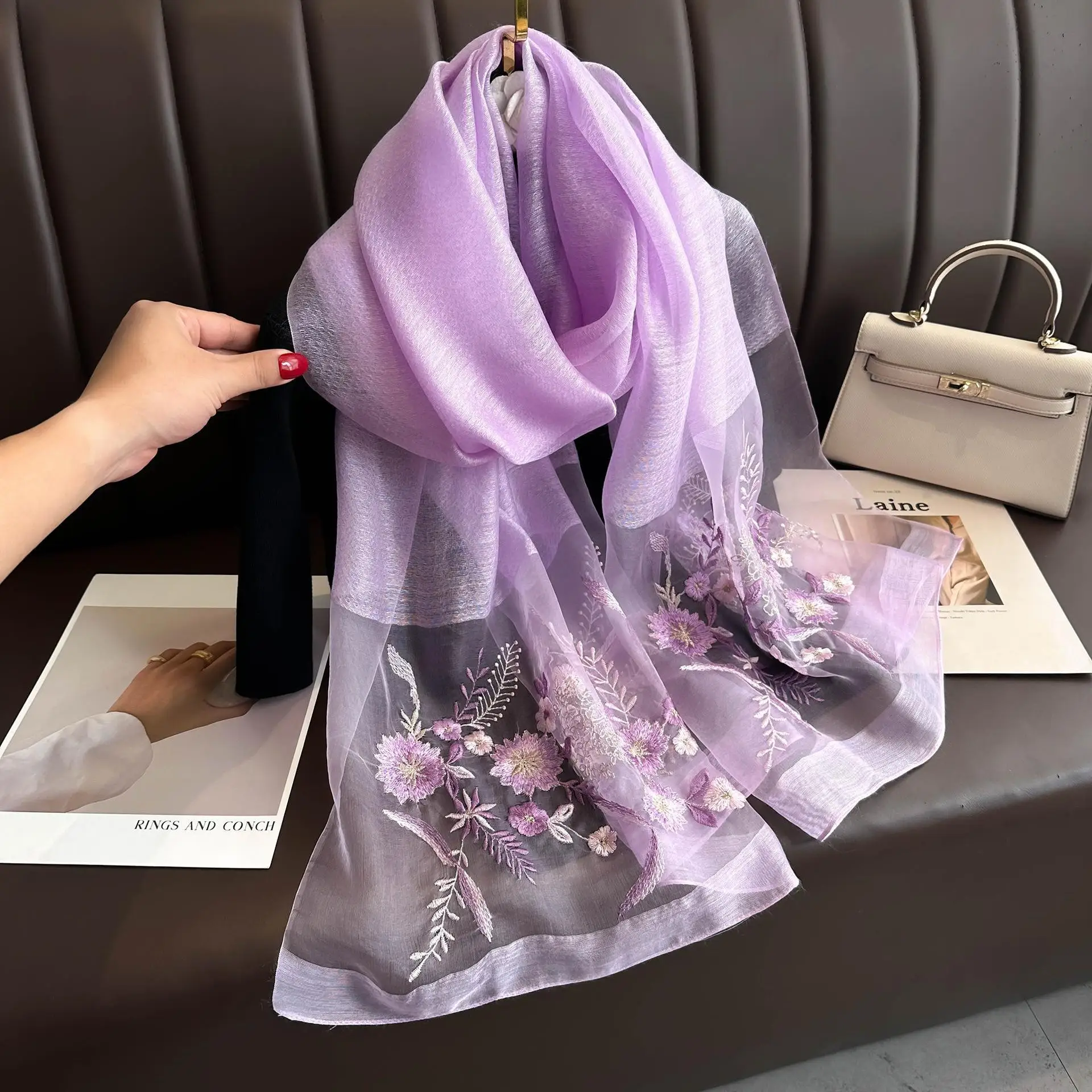 

Luxury Brand silk wool Scarf Neckerchief Shawl Wraps Hijab Bandana Women Beach Female Foulard Flower Kerchief Elegant Scarves