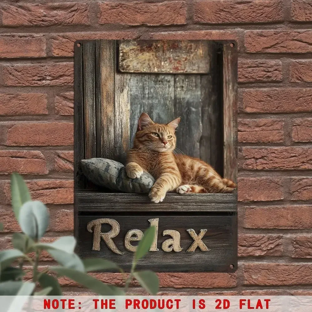 CIFBUY 1pc Relaxed Cat Vintage Metal Tin Sign,20x30cm,Powder-Coated,Waterproof & Rustproof,Retro Style Tin Plate Wall Decor