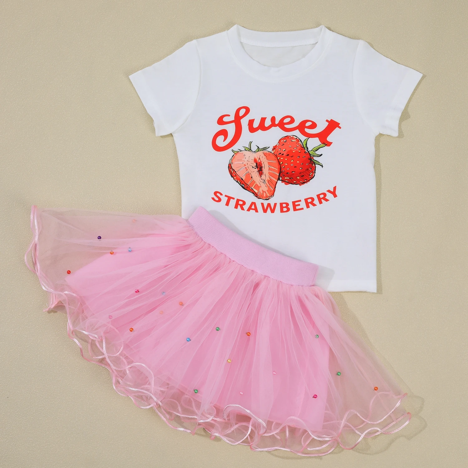 

Strawberry Baby Girl Birthday Outfit Toddler Girl T-shirt Pearl Skirt Princess Birthday Party Costume Children Summer Clothes