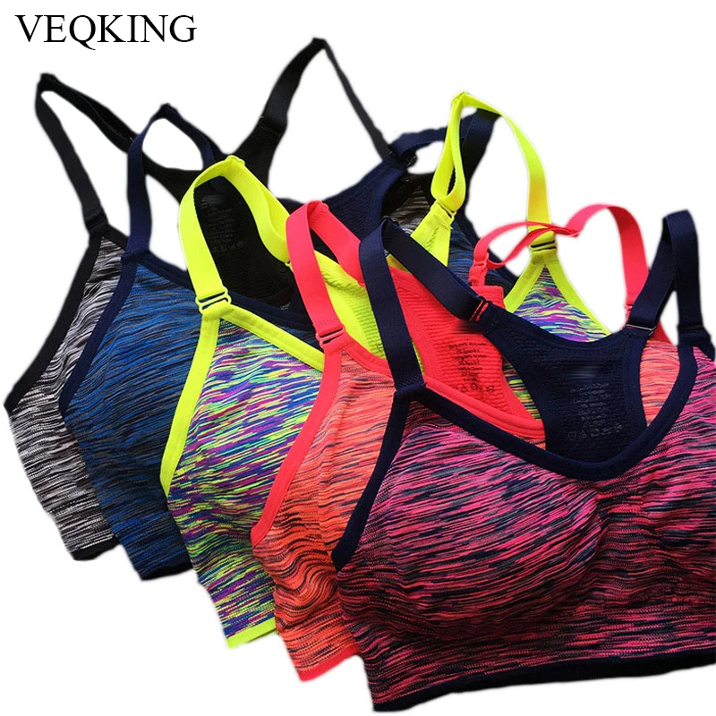 VEQKING 2Pcs Quick Dry Sports Bra,Women Padded Adjustable Shakeproof Fitness Underwear,Push Up  Seamless Yoga Running Tops