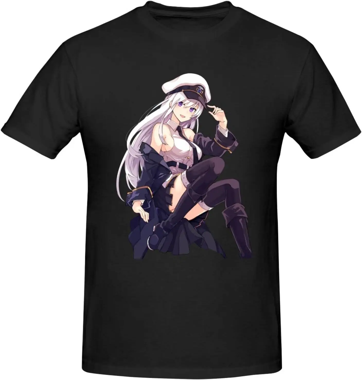 

Azur Lane Enterprise Men's Shirt Print Art Crew Neck Short Sleeve T-Shirts Cotton Tees Black