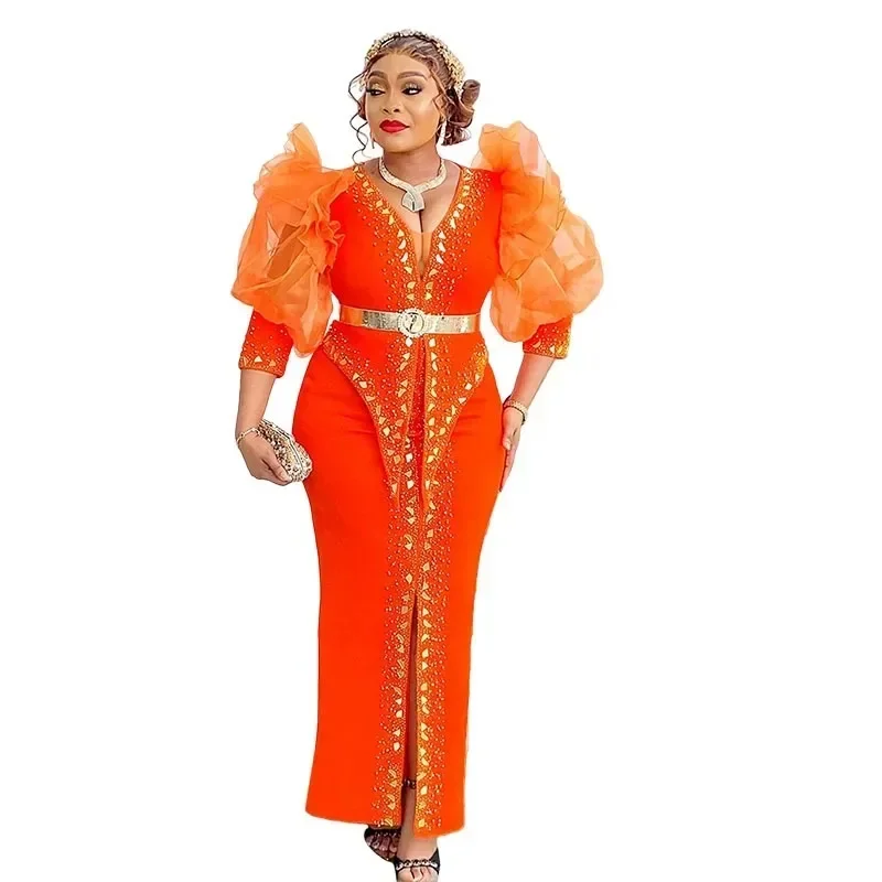 Plus Size African Party Dresses for Women 2025 New Fashion Dashiki Ankara Wedding Evening Gown Elegant Turkey Muslim Maxi Dress