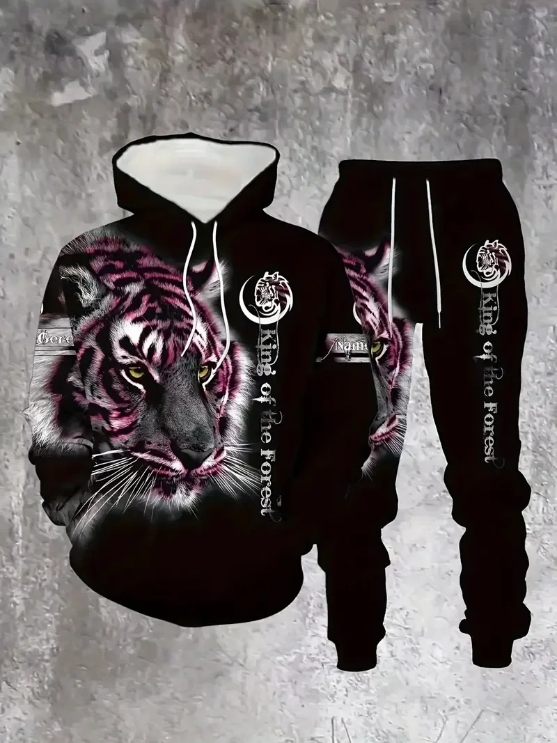 

Autumn and Winter Men Hoodie Set with Tiger Printed Pattern Street Sports Hoodie Set Quick Drying and Breathable Hoodie Set