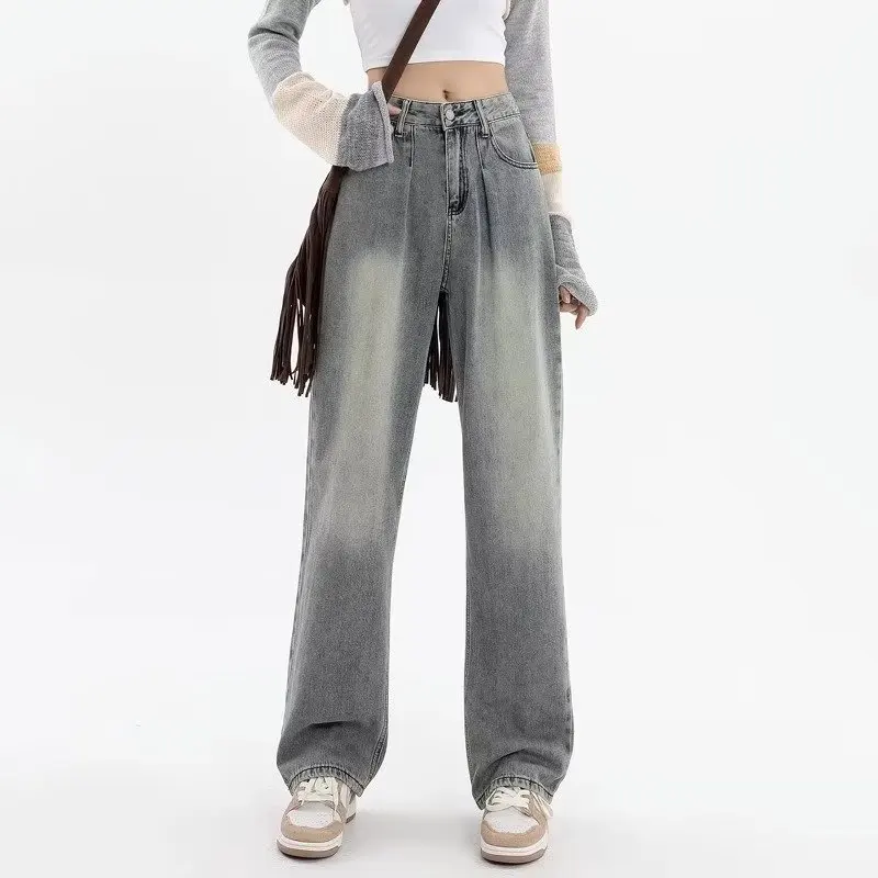 

Female Straight Wide Leg Pants Women‘s loose plus size jeans High Waist Wide Leg Streetwear Casual Long Pants Floor Mopping Jean