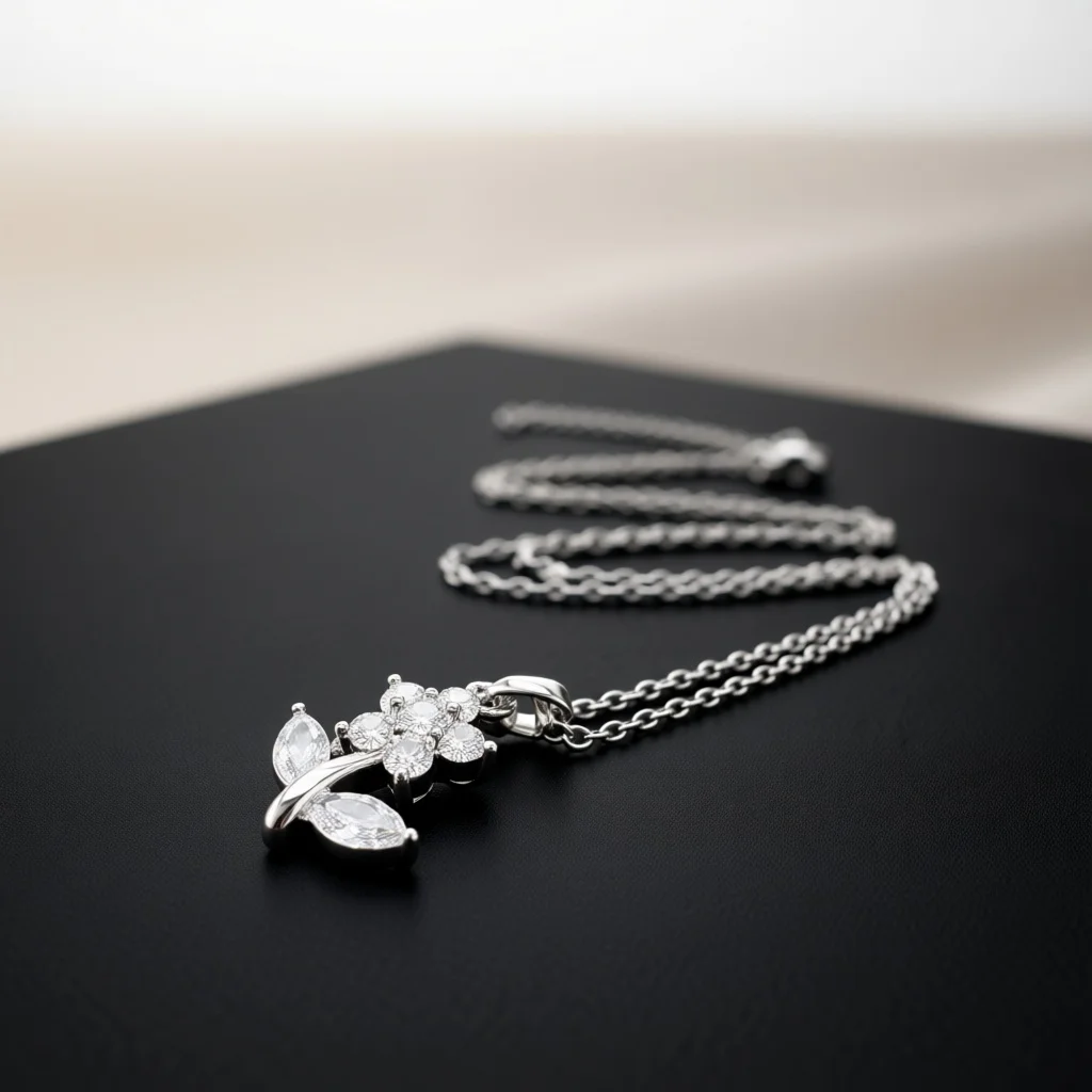 Floral Shape Pendant Necklace Cluster Round Zircon Marquise Stone Inlay Daily Dating Wedding Jewelry For Elegant Young Ladies