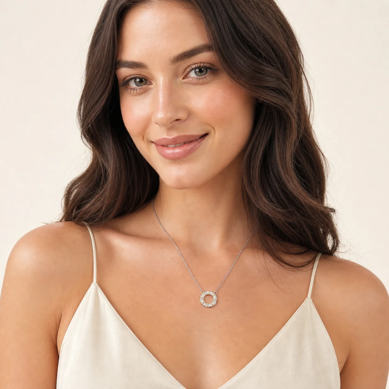 S925 Sterling Silver Two-Tone Pave Moissanite Hollow Circle Pendant Necklace Dainty Women Fine Jewelry