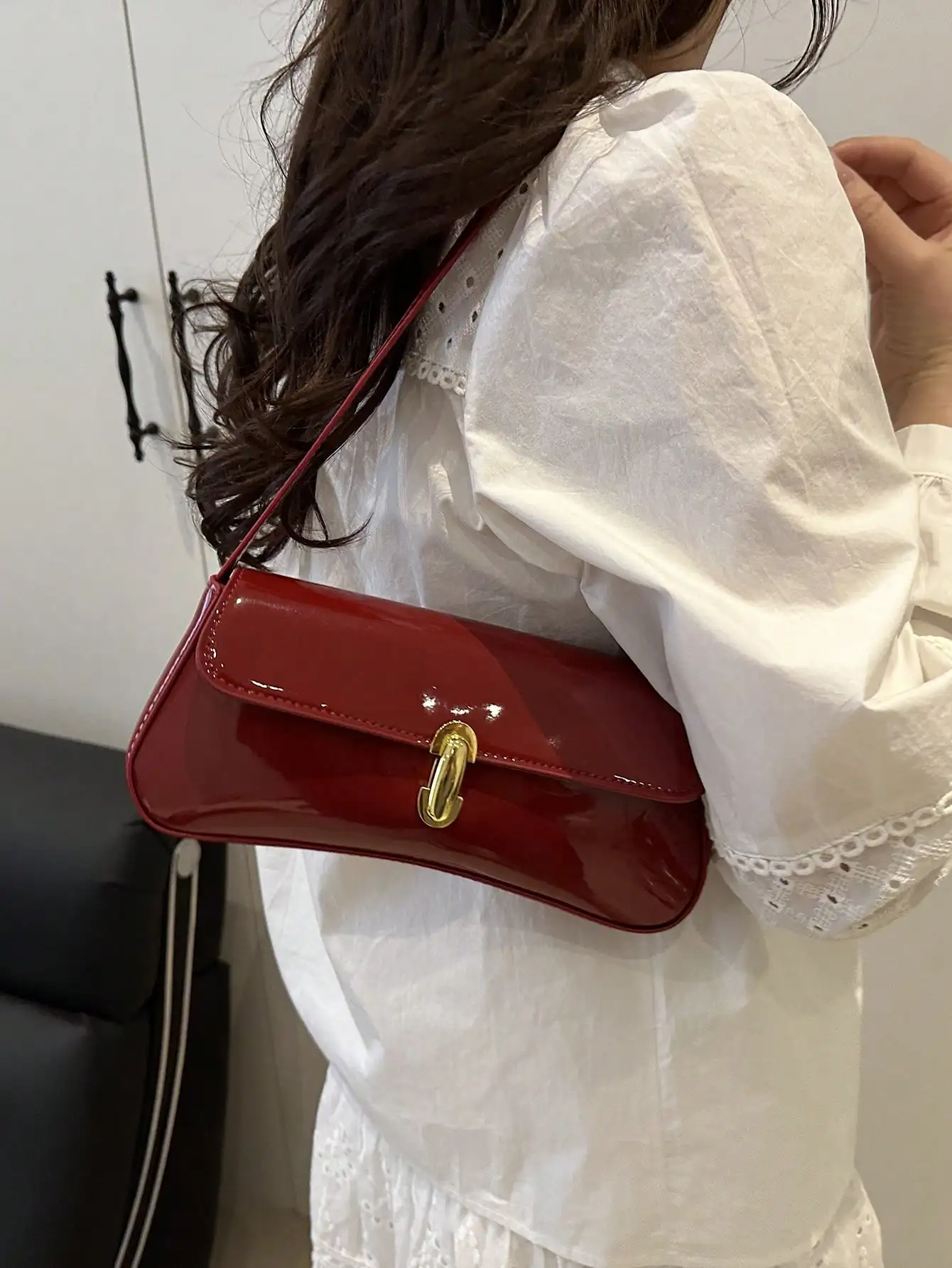 Women's Vintage Faux Leather Flap Decor Shoulder Underarm Bag, Suitable For Dating, Outing, Gathering, 90s Aesthetic sg25051161540938439
