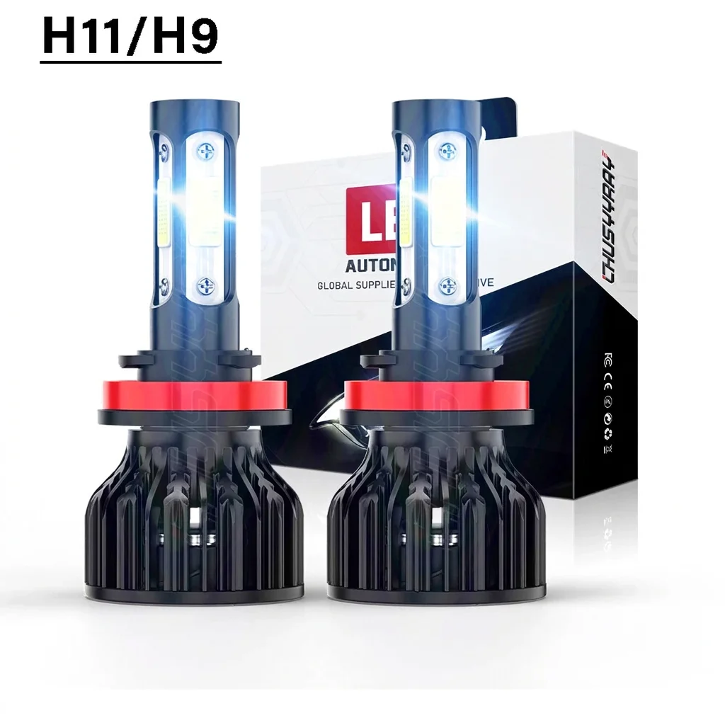 4-Sides H11 LED Headlight Kit Low Beam Bulb Super Bright 6000K White 24000LM 100W